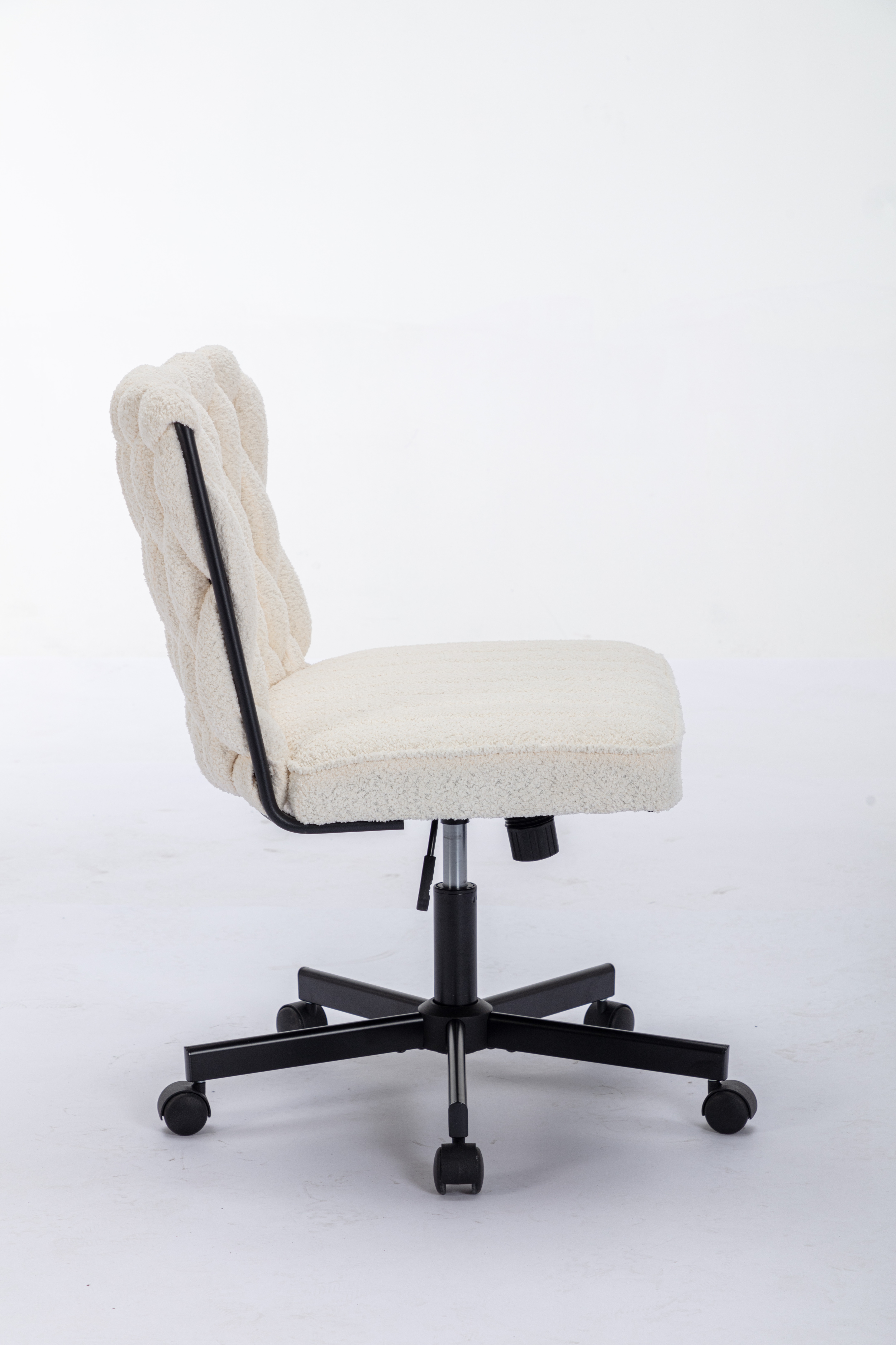Criss Cross Legged Office Desk Chair With Wheels, Modern Armless Desk Chair With Wide Seat, Home Office Chairs For Work, Meditation, Vanity,White_voghion.com